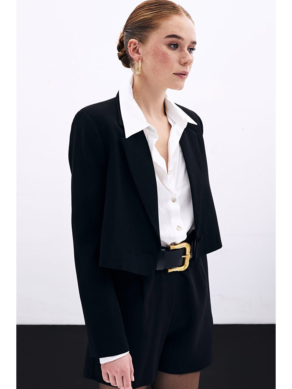 Kısa Krep Ceket - Siyah-3