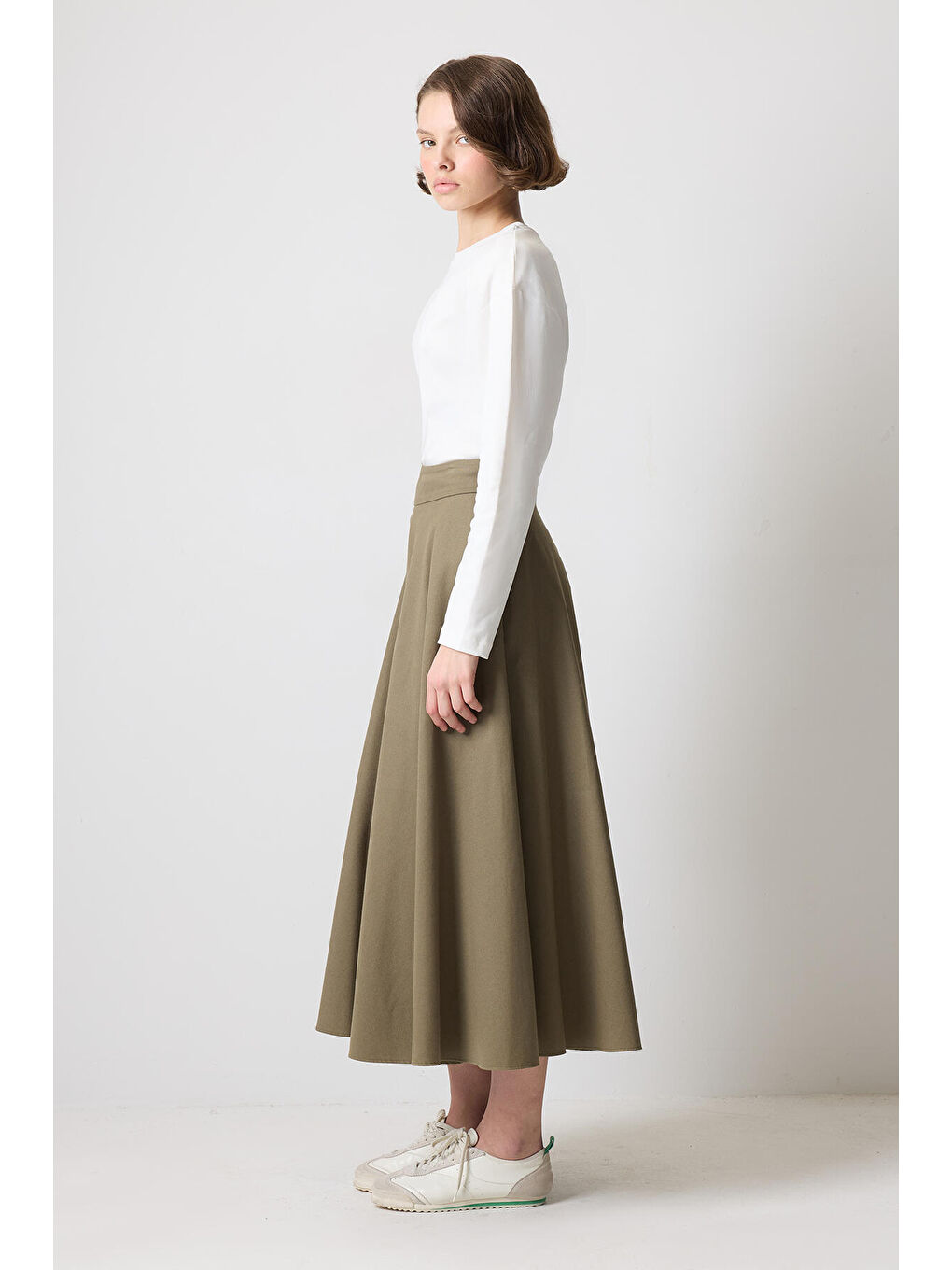 Ekru %100 Pamuklu Uzun Kollu T-Shırt-2