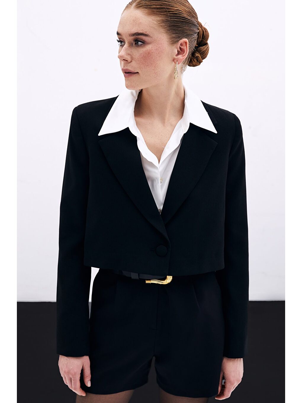 Kısa Krep Ceket - Siyah-4