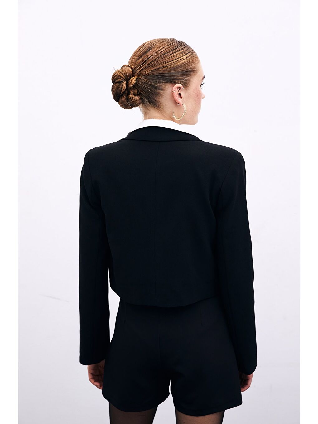 Kısa Krep Ceket - Siyah-5