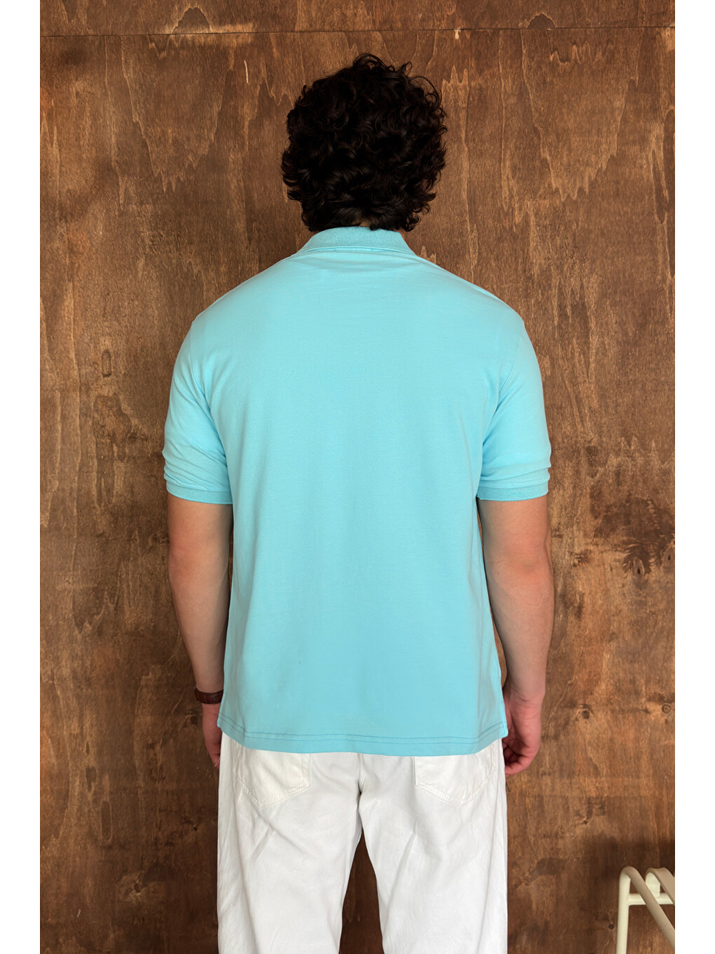 Turkuaz Erkek %100 Pamuk Düğmeli Polo Yaka T-Shirt-6