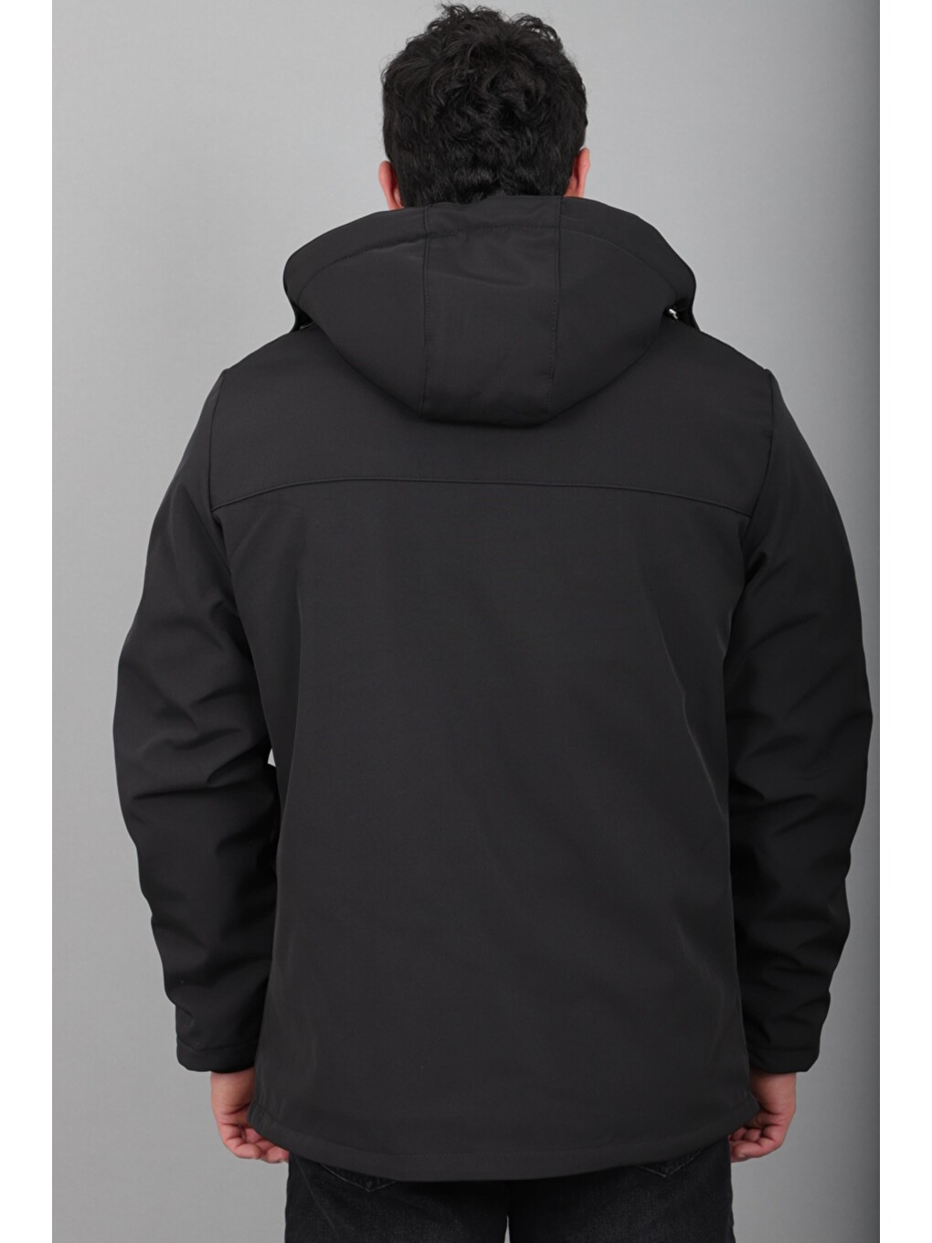 Siyah İçi Kürklü Göğüs Detay Softsheel Kışlık Mont Kmd 833_50524-5