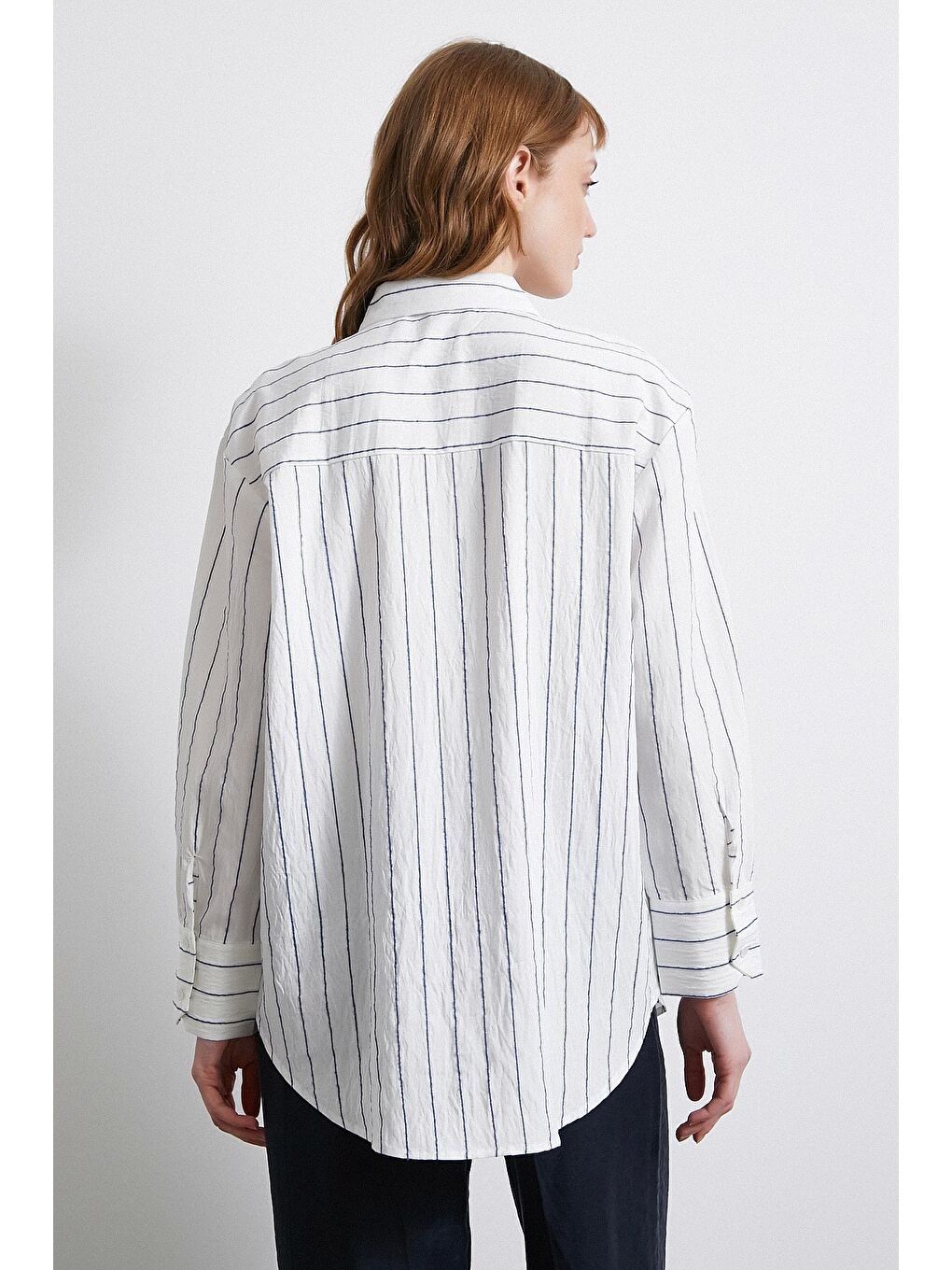 Çizgili Cepli Gömlek İndigo-2