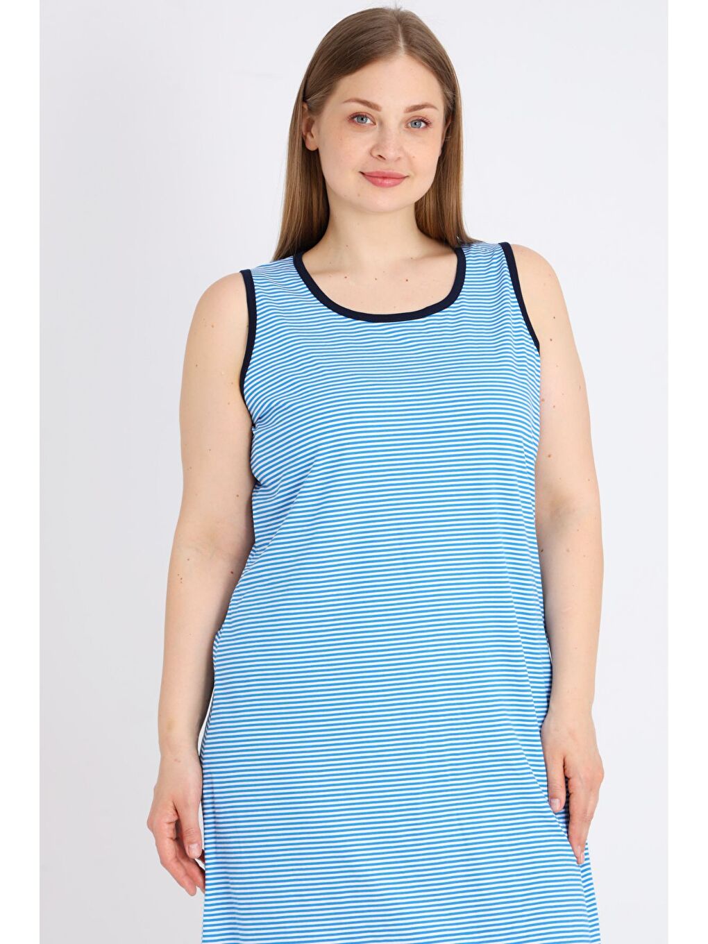 Mavi Kadın Çizgili %100 Pamuk Biye Detaylı Relaxed Elbise-2