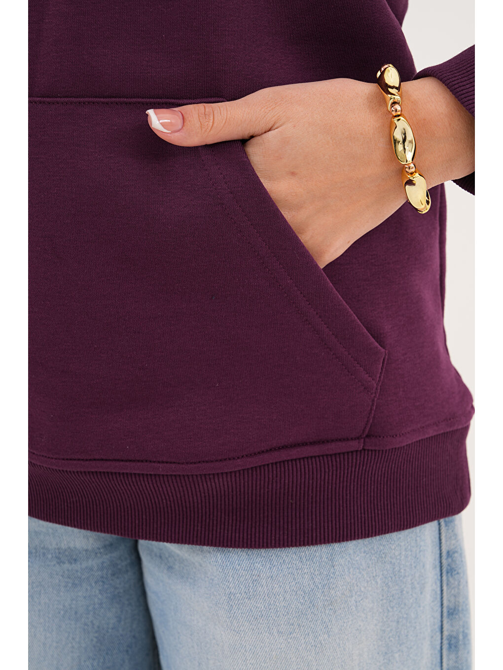 Mor Unisex %100 Pamuk Basic Premium Kapüşonlu Sweatshirt-2