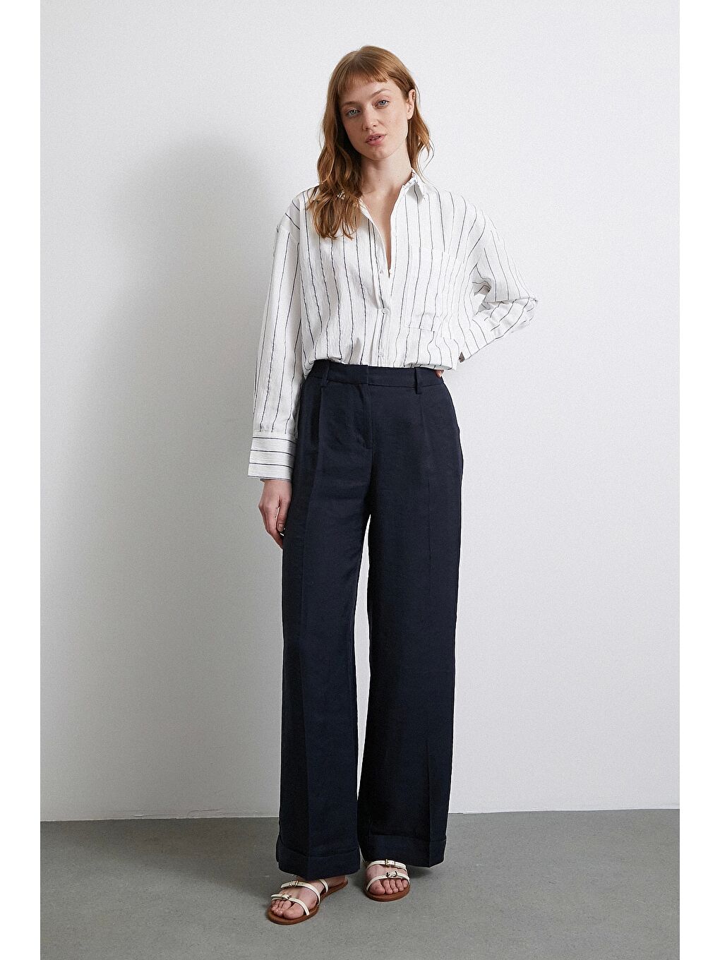 Çizgili Cepli Gömlek İndigo-3