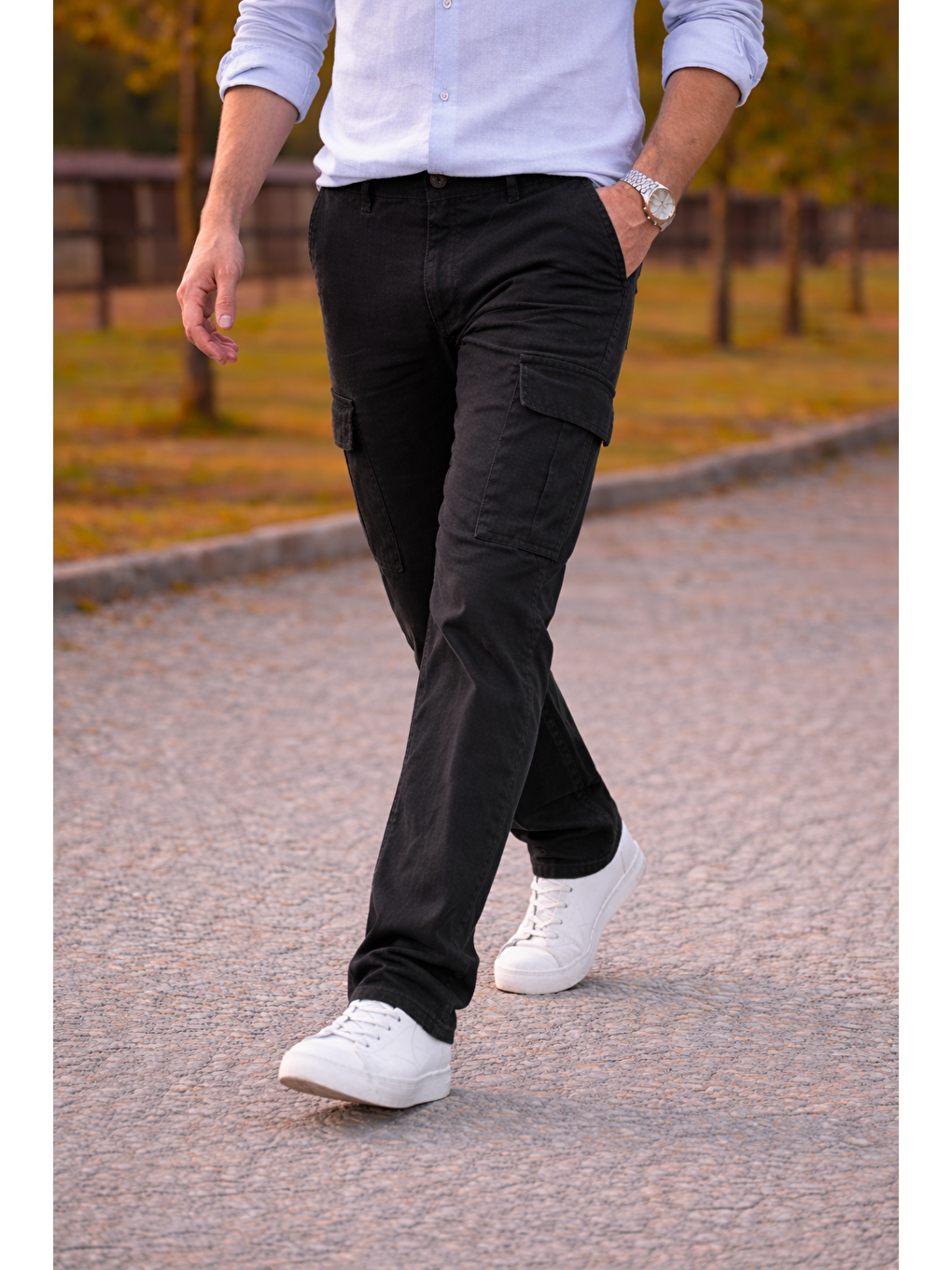 Gri Erkek Premium Comfort Füme Kargo Baggy Pantolon-1