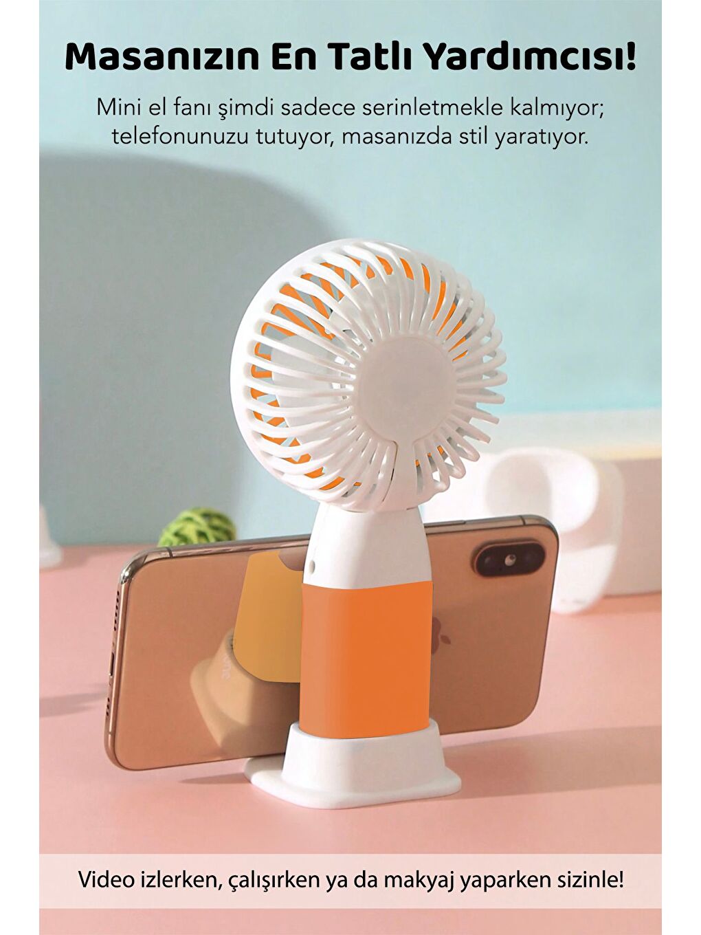 Havuç Figürlü Şarjlı El Fanı - Standlı Taşınabilir Şarj Edilebilir Soğutucu Mini Masa Fanı Turuncu-1