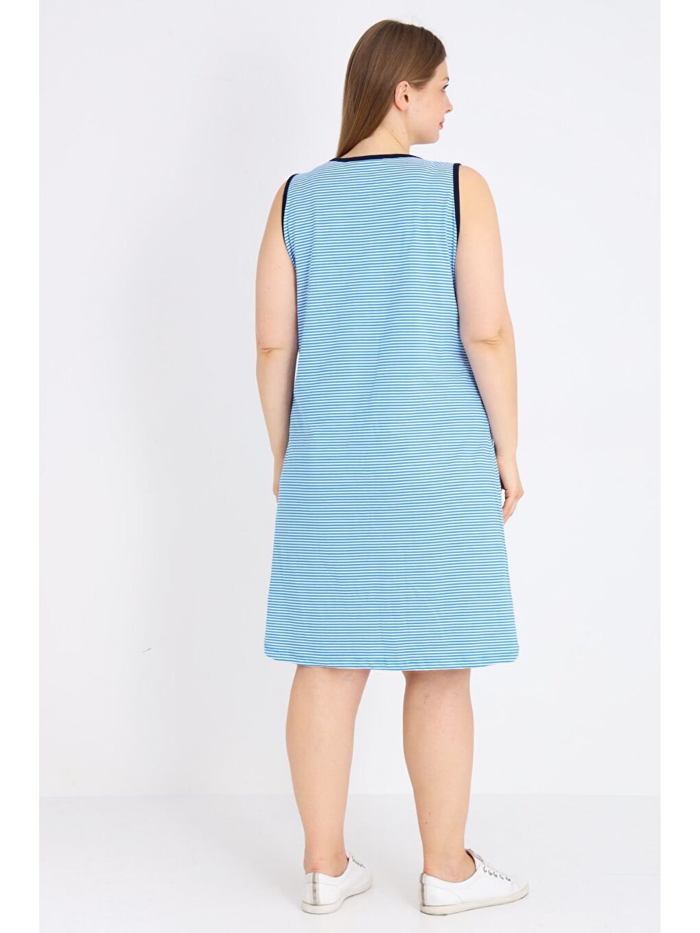 Mavi Kadın Çizgili %100 Pamuk Biye Detaylı Relaxed Elbise-3