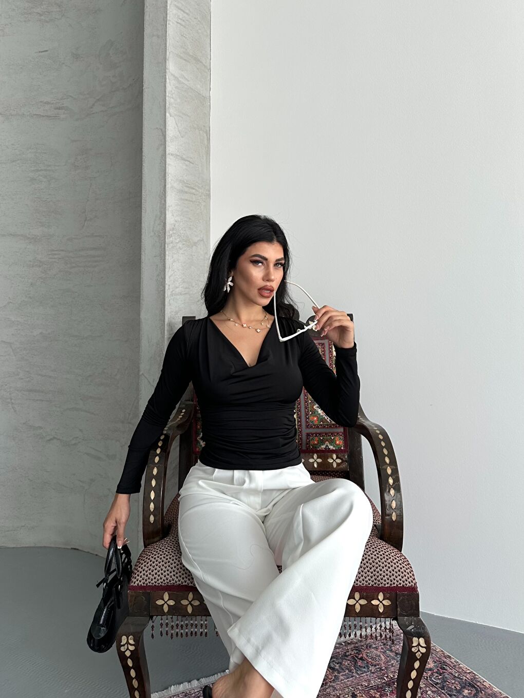 Degaje Yaka Bluz Siyah-2