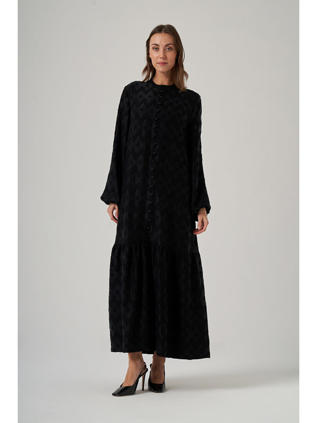 Güpür ve Jean Detay Uzun Elbise 2026 Siyah-2