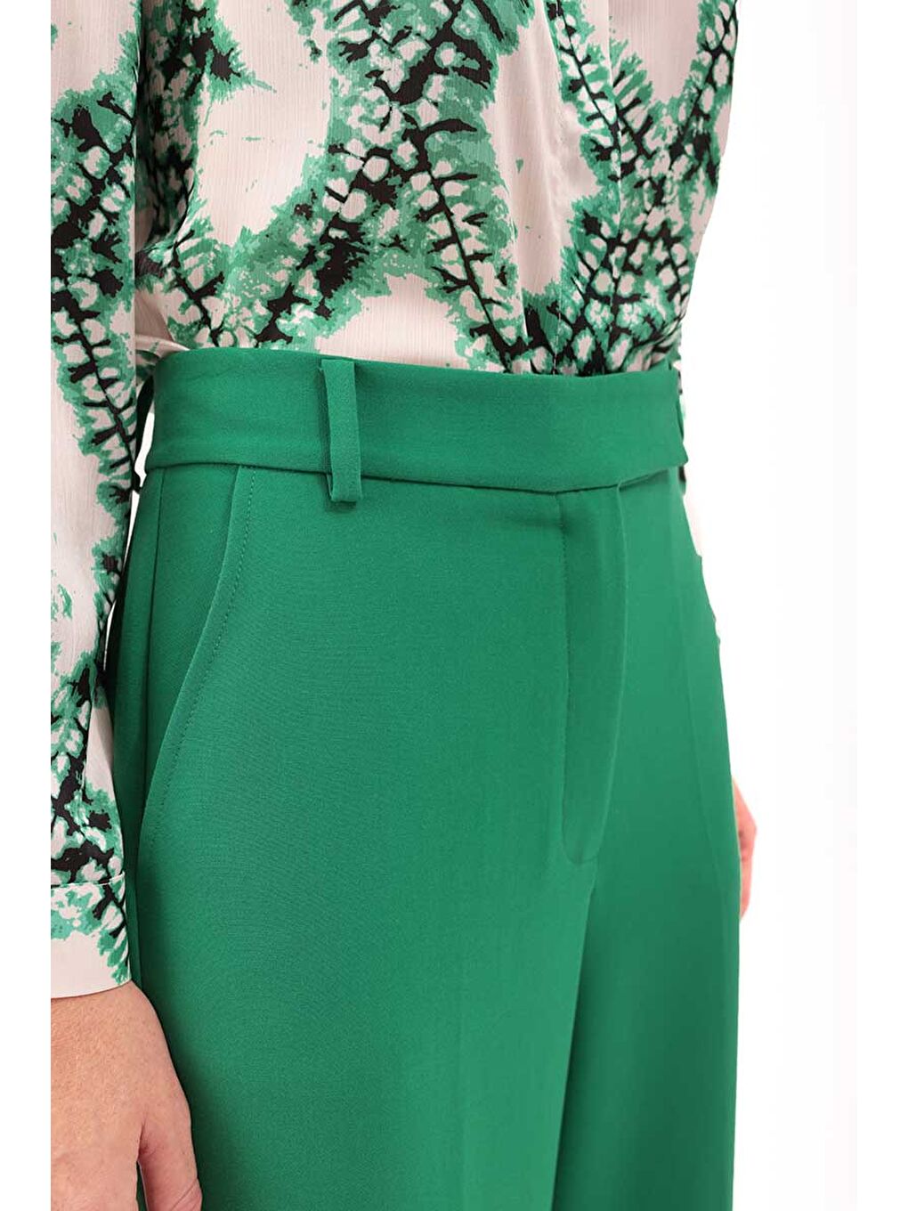 Yeşil Klasik Kesim Cepli Pantolon-1