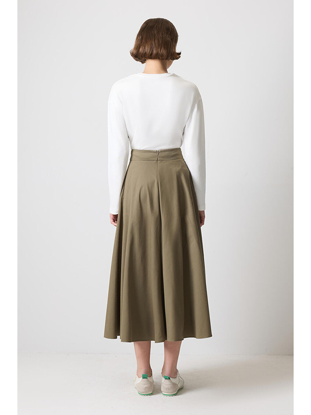 Ekru %100 Pamuklu Uzun Kollu T-Shırt-3