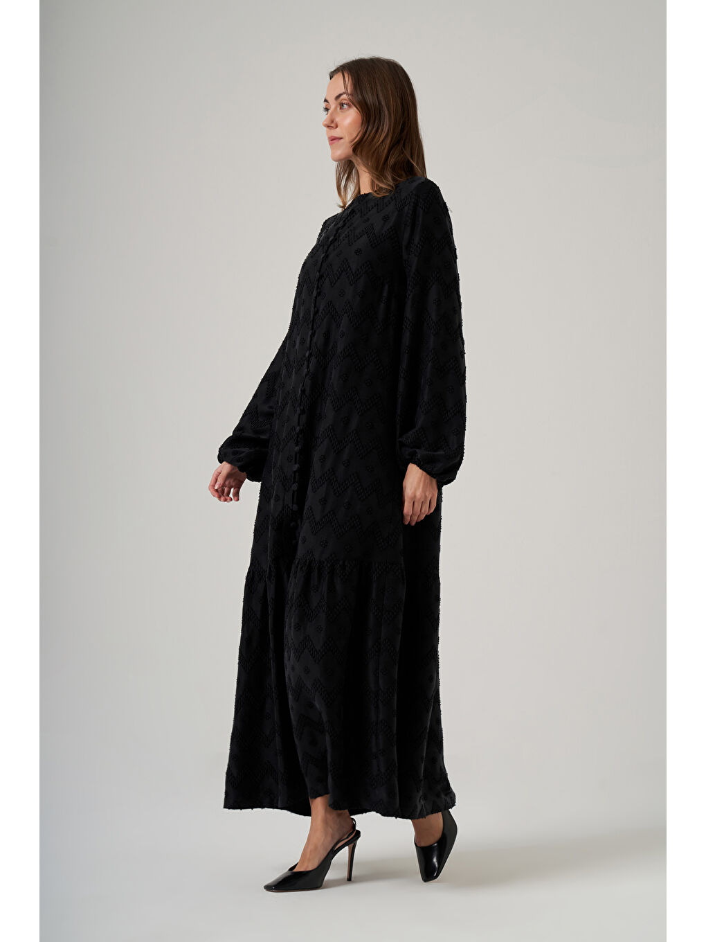 Güpür ve Jean Detay Uzun Elbise 2026 Siyah-3