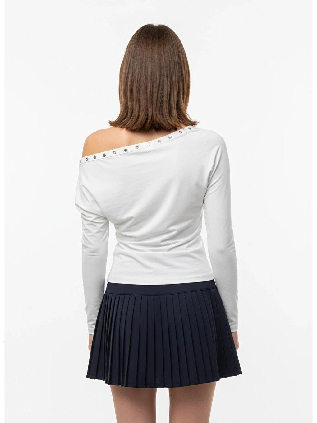 Beyaz Kadın Kayık Yaka Yarasa Kol Yakası Troklu Elastanlı Penye Bluz-3