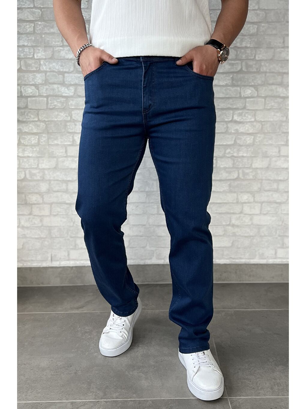 Mavi Erkek Elastanlı Fermuarlı Jean Pantolon