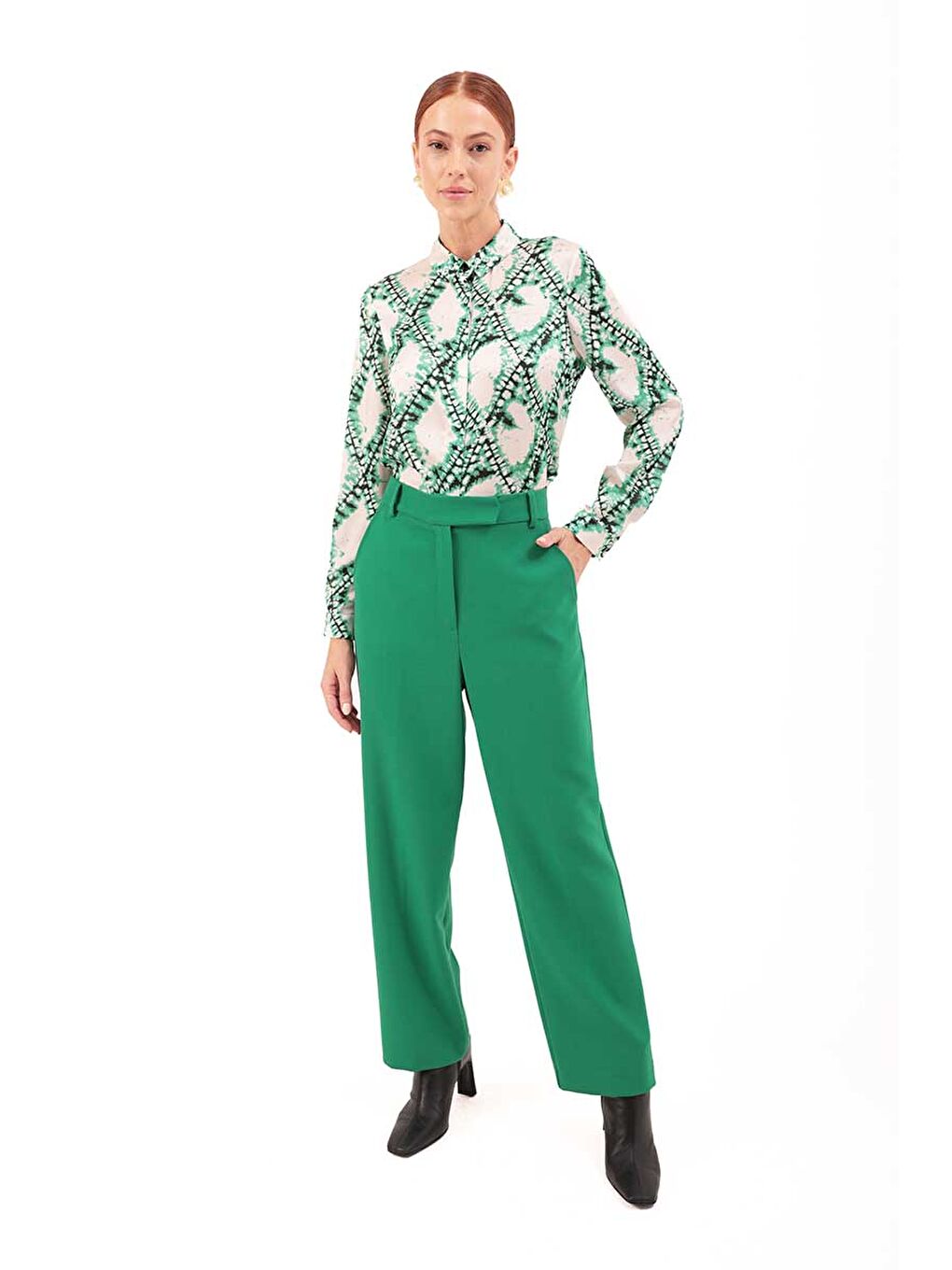 Yeşil Klasik Kesim Cepli Pantolon-2