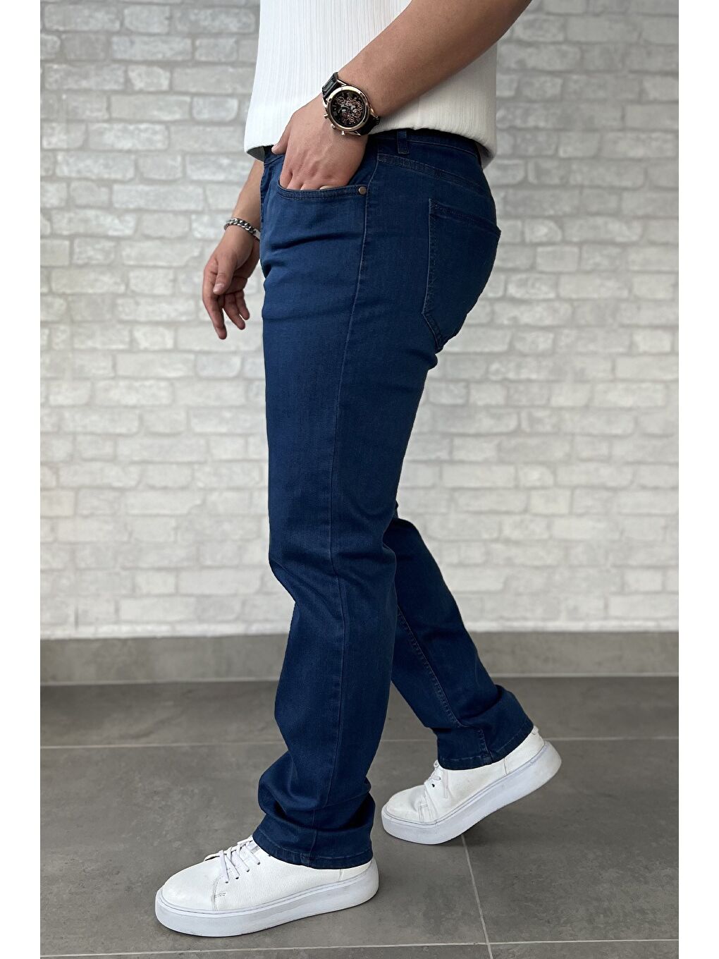 Mavi Erkek Elastanlı Fermuarlı Jean Pantolon-1