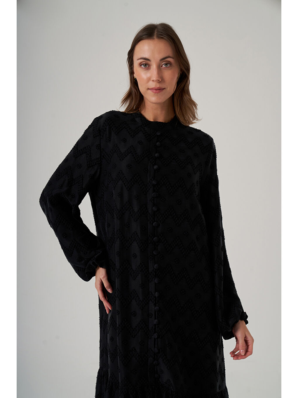 Güpür ve Jean Detay Uzun Elbise 2026 Siyah-4