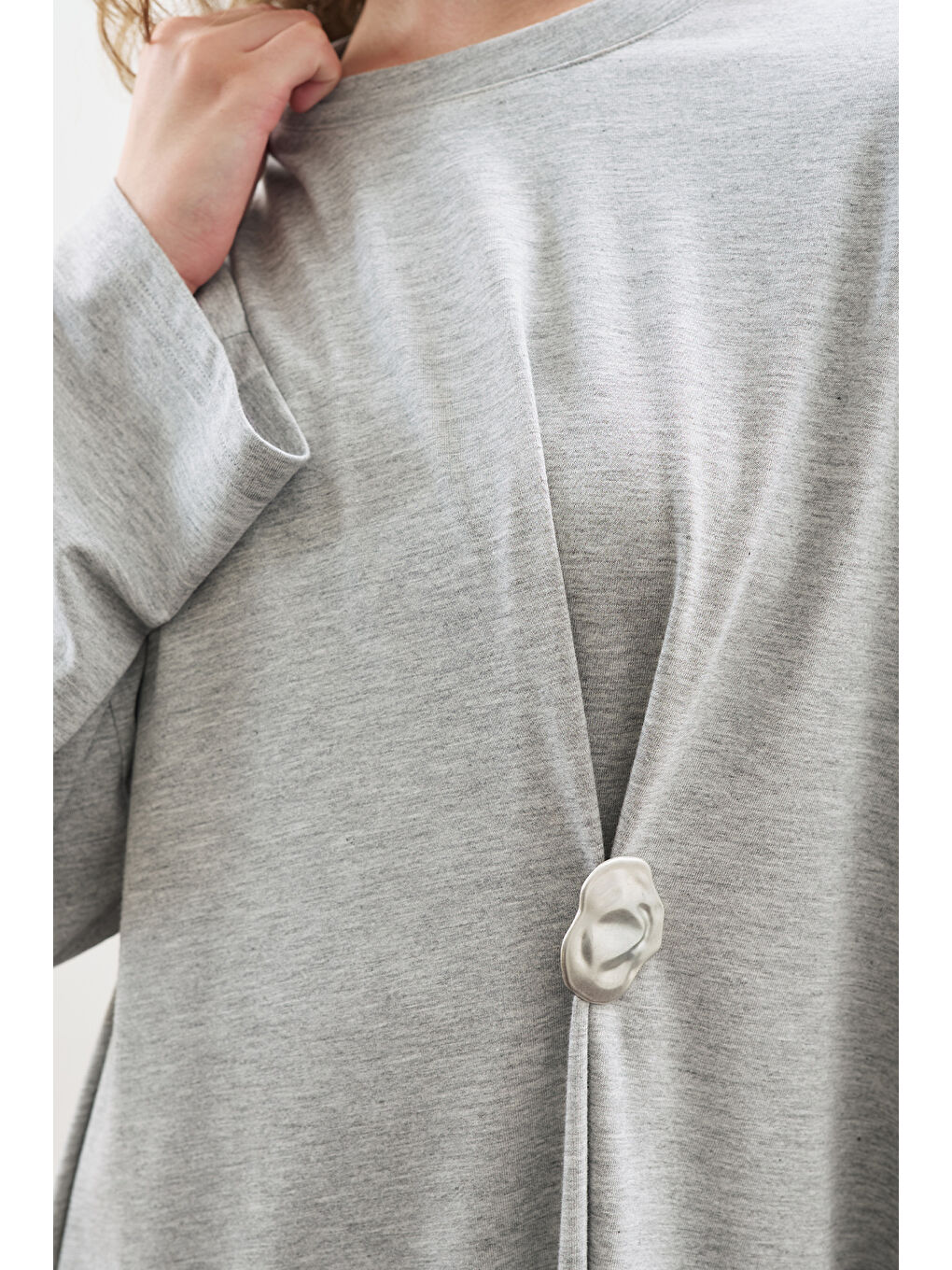 Düğüm Tasarımlı Pantolonlu Takım Gri Melanj-3