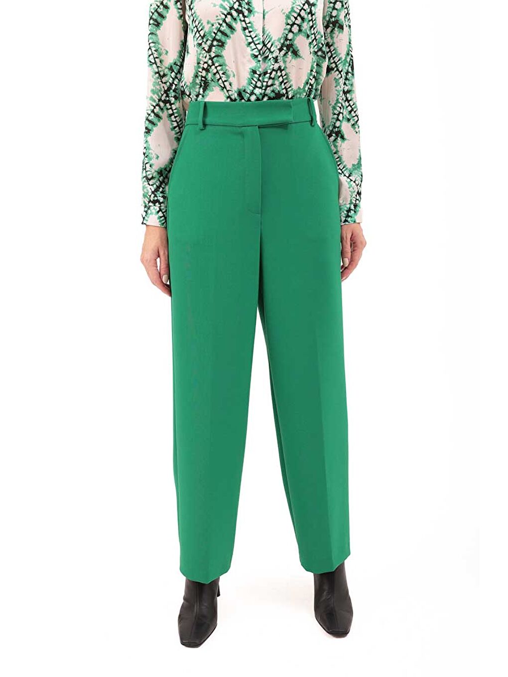 Yeşil Klasik Kesim Cepli Pantolon-3