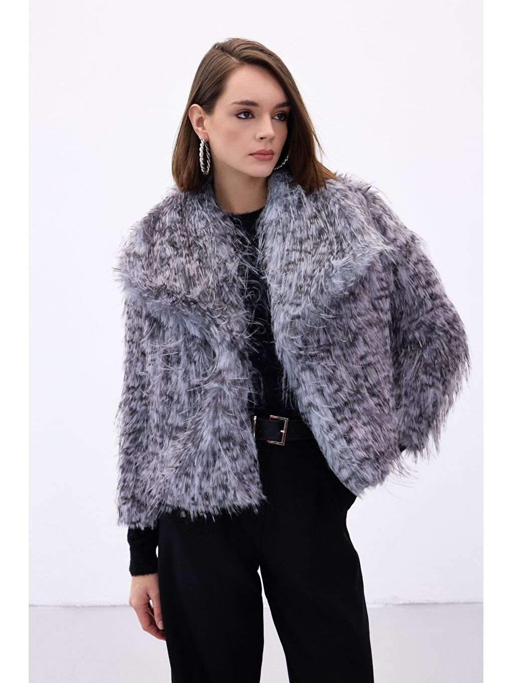 Leopar Desenli Kürk - Gri-1