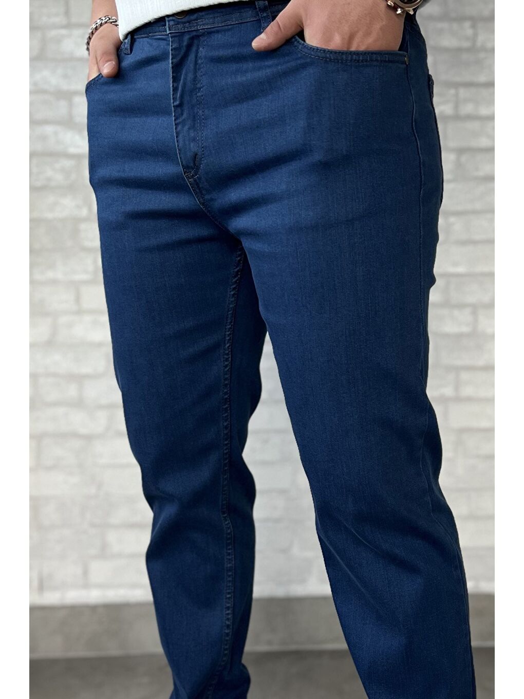 Mavi Erkek Elastanlı Fermuarlı Jean Pantolon-3