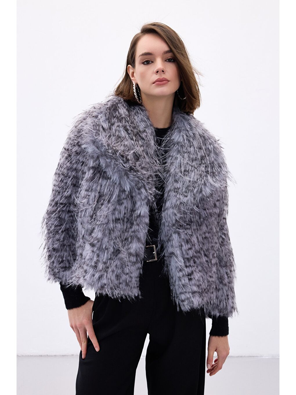 Leopar Desenli Kürk - Gri-2