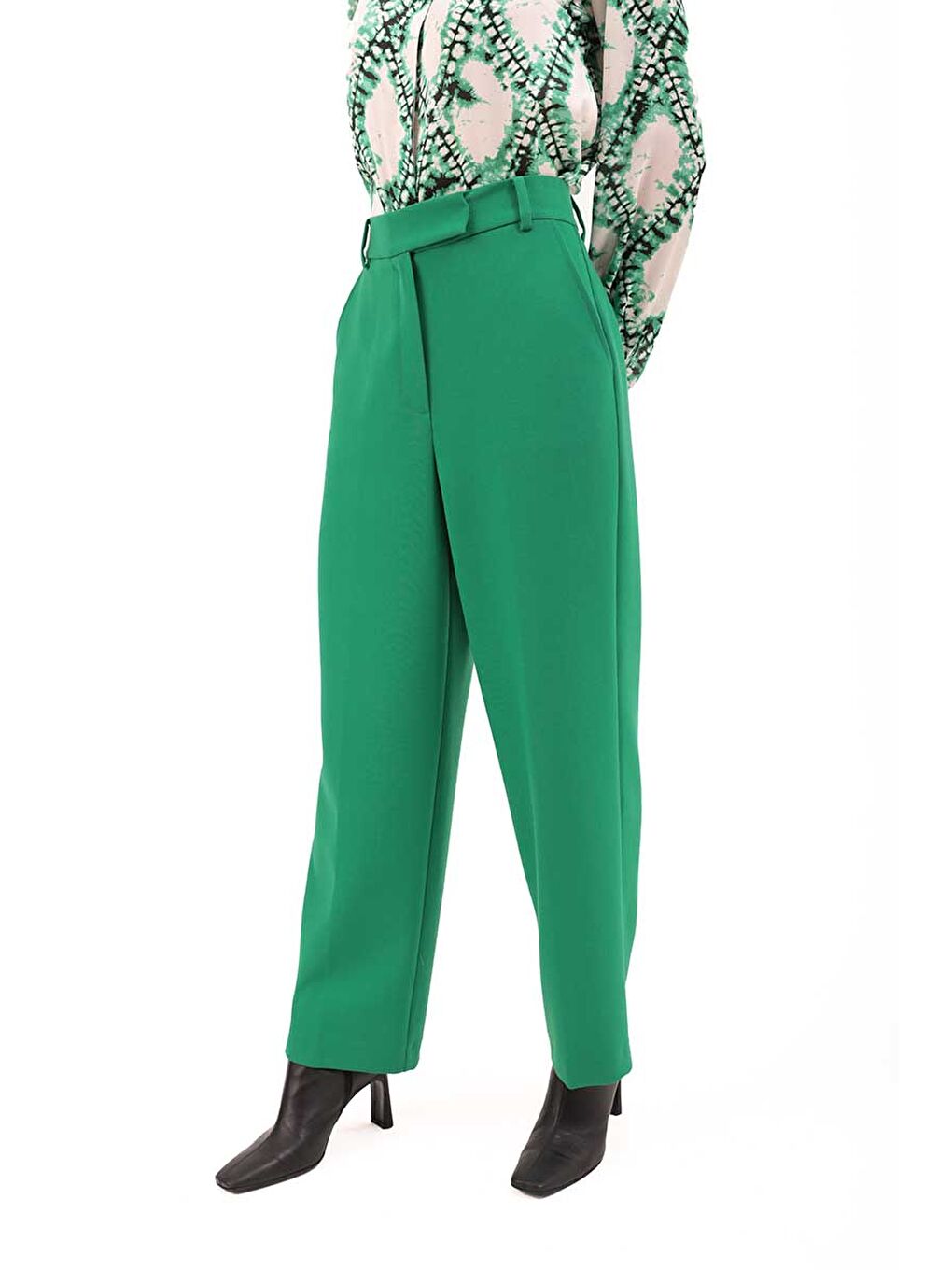 Yeşil Klasik Kesim Cepli Pantolon-5
