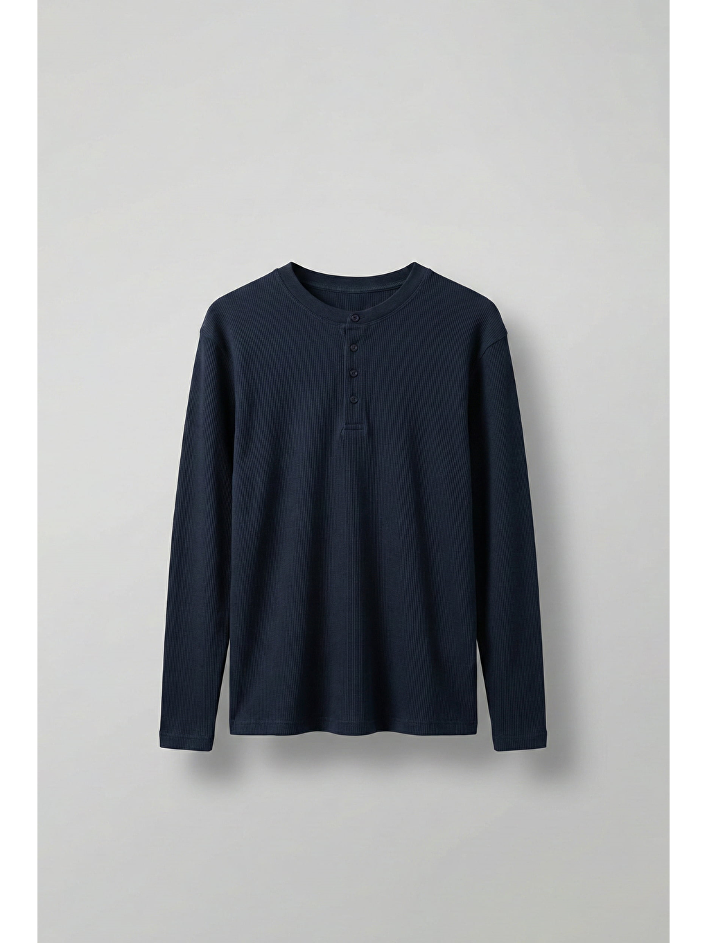 Erkek Oversize Düğmeli Basic Uzun Kollu T-Shirt Lacivert