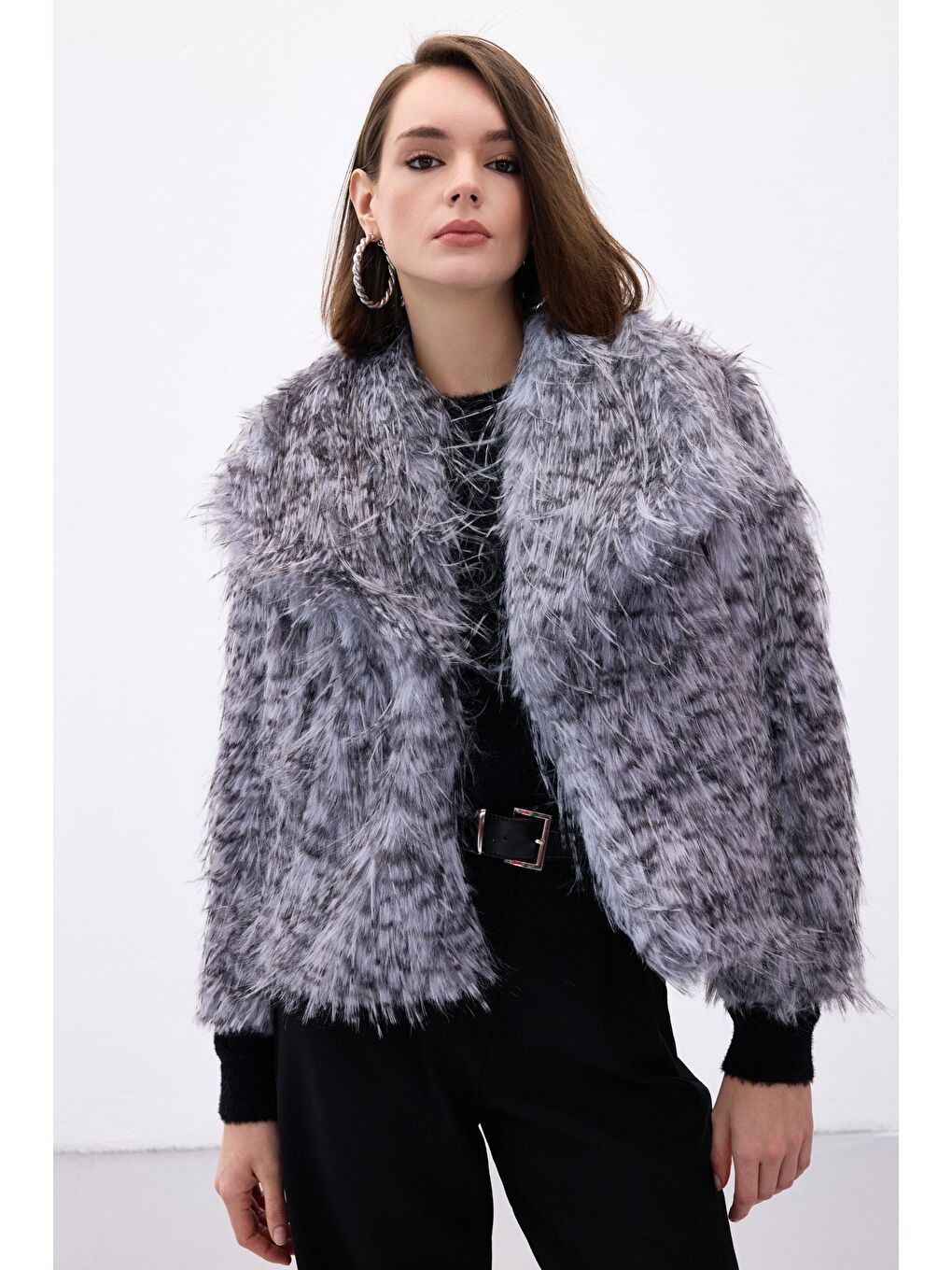 Leopar Desenli Kürk - Gri-3