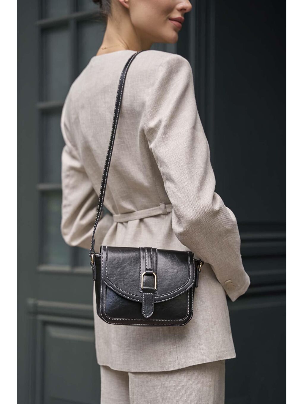 Tokalı Deri Görünümlü Mini El Ve Omuz Çantası Siyah-3