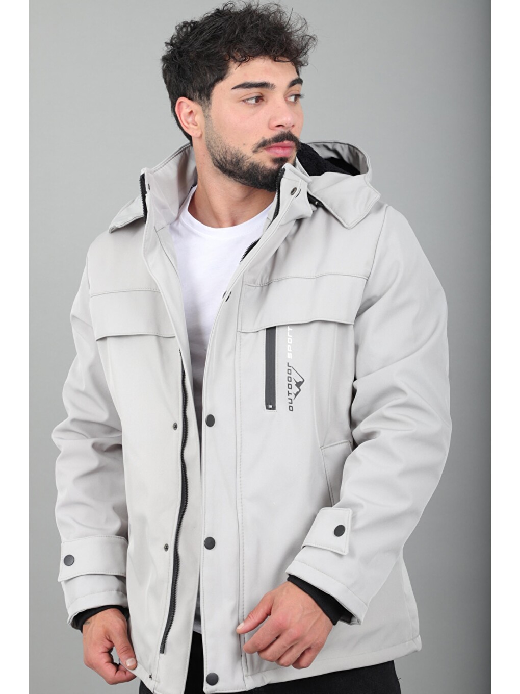 Bej İçi Kürklü Göğüs Detay Softsheel Kışlık Mont Kmd 833_50524-1
