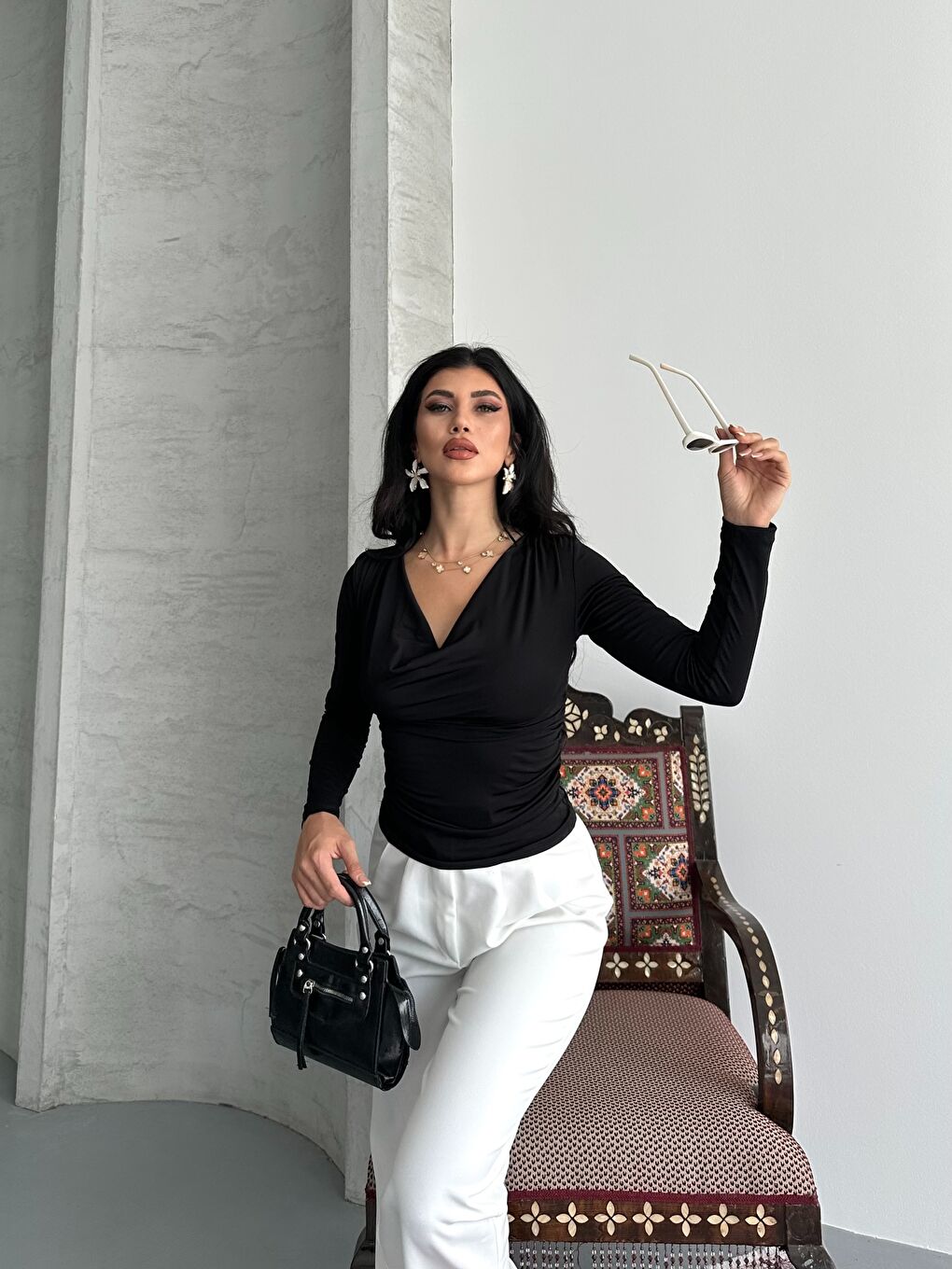 Degaje Yaka Bluz Siyah-3