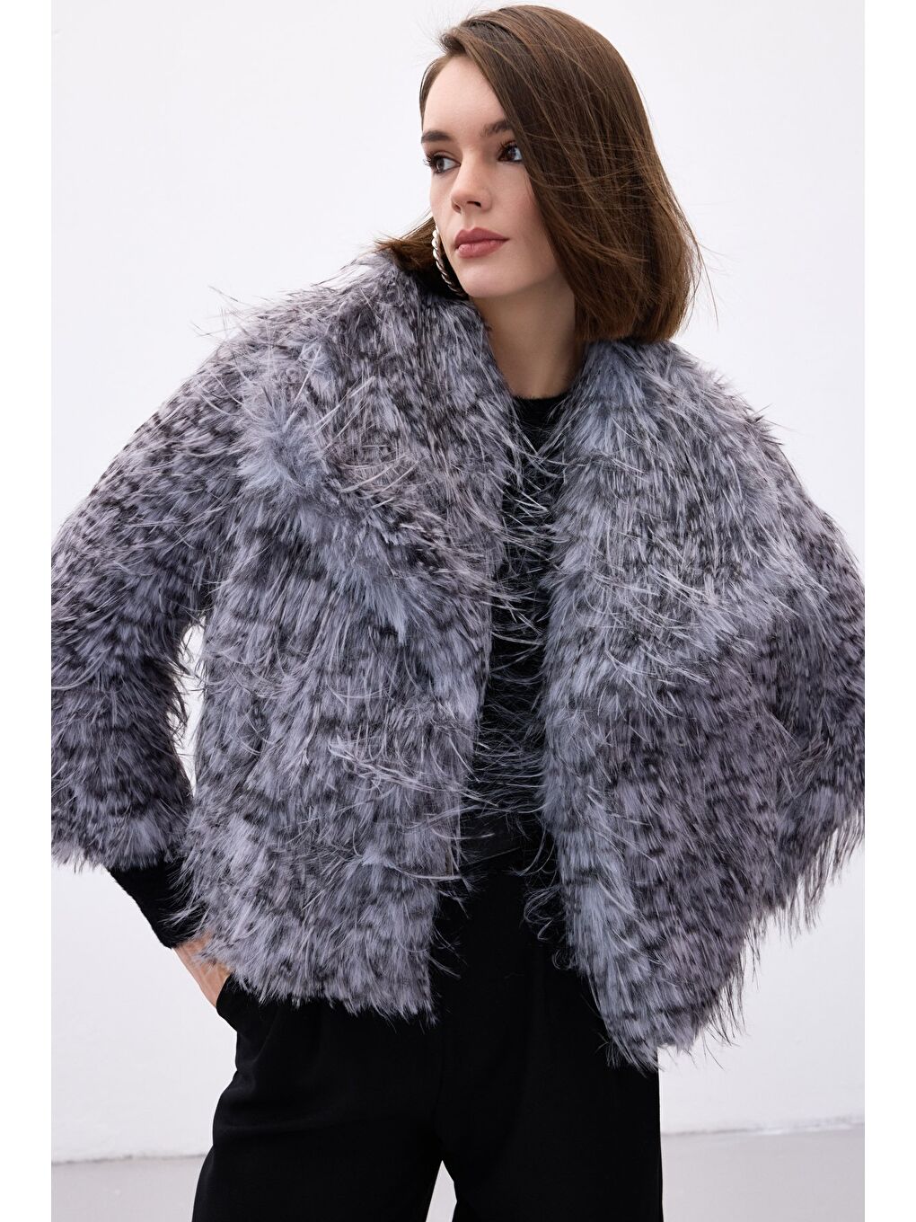 Leopar Desenli Kürk - Gri-4