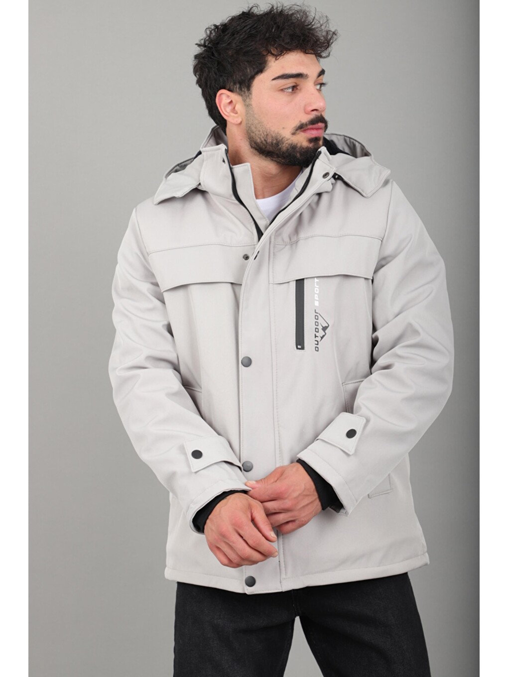 Bej İçi Kürklü Göğüs Detay Softsheel Kışlık Mont Kmd 833_50524-4
