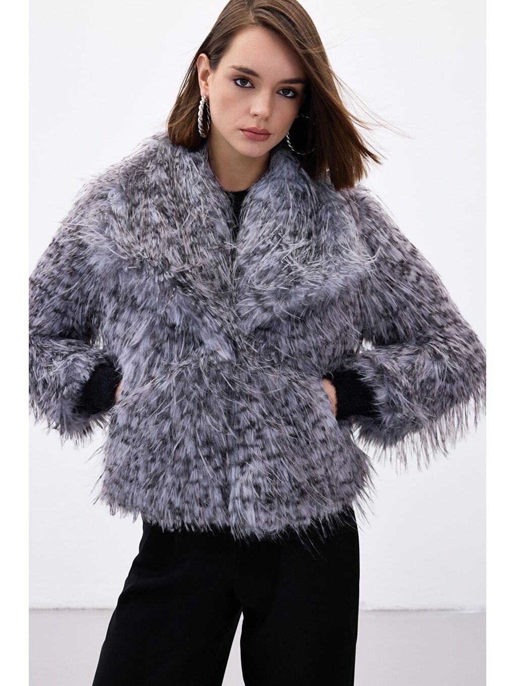 Leopar Desenli Kürk - Gri-5