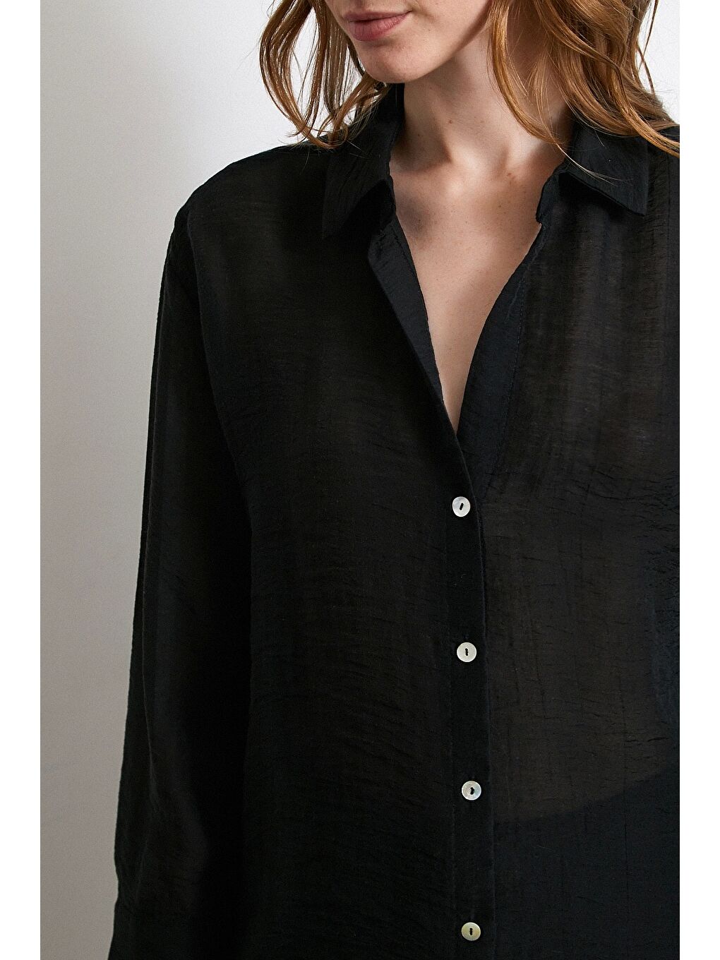 Transparan Saten Gömlek Siyah-1