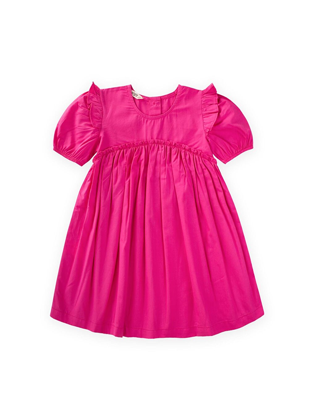Fuşya Kız Çocuk Fırfır Poplin Elbise
