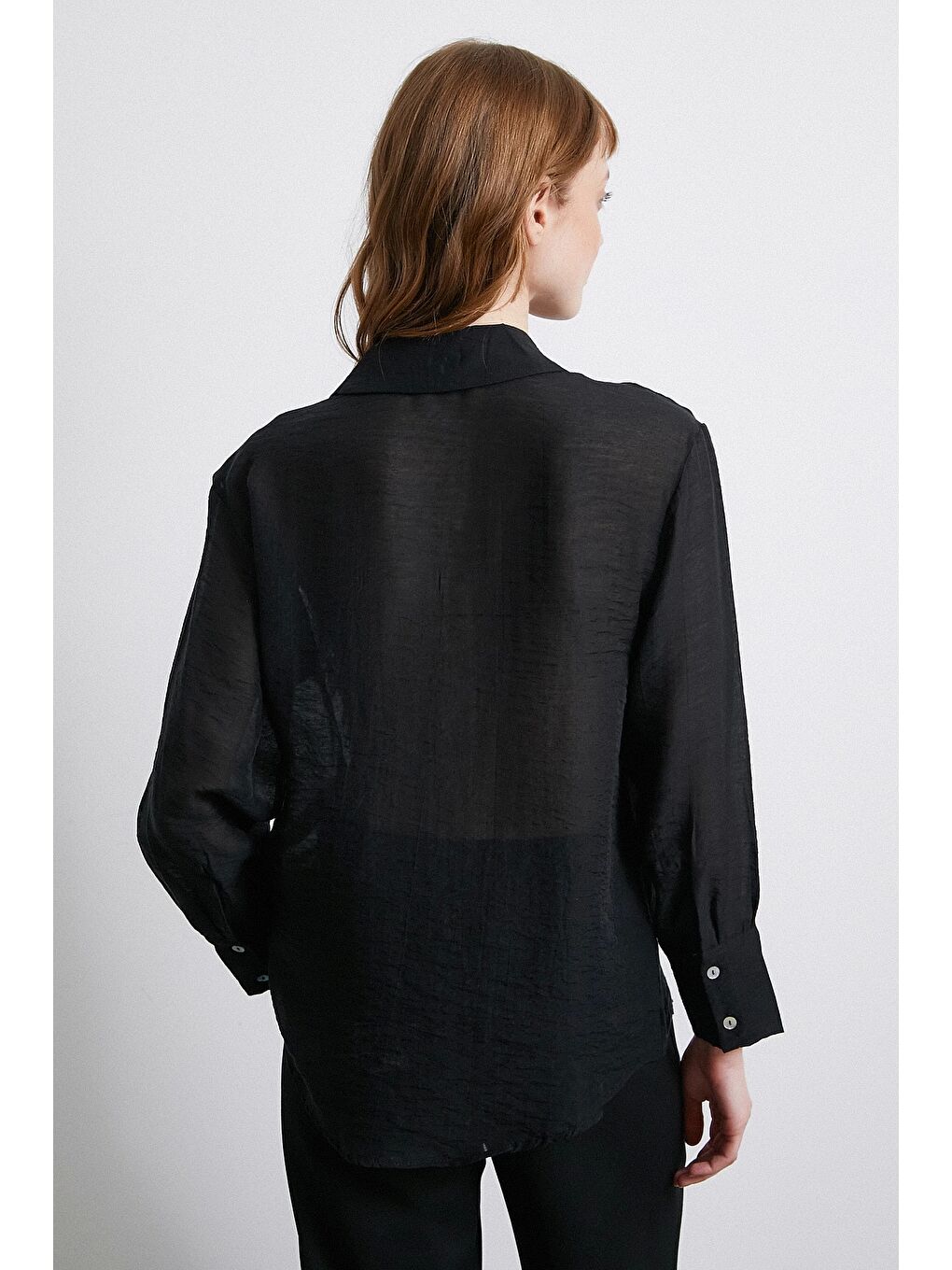 Transparan Saten Gömlek Siyah-2