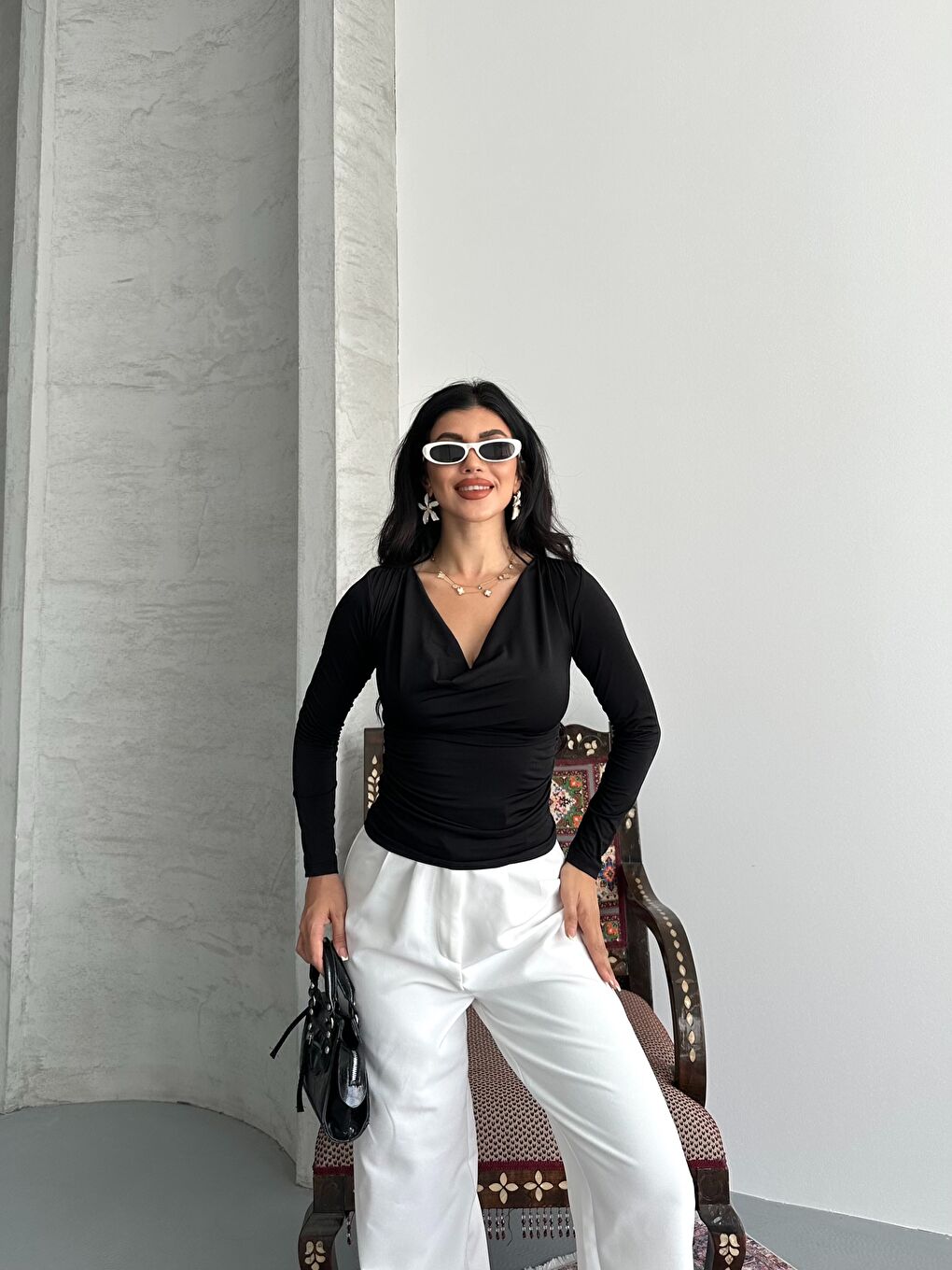 Degaje Yaka Bluz Siyah-4