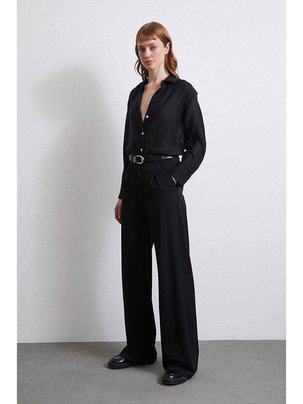 Transparan Saten Gömlek Siyah-3