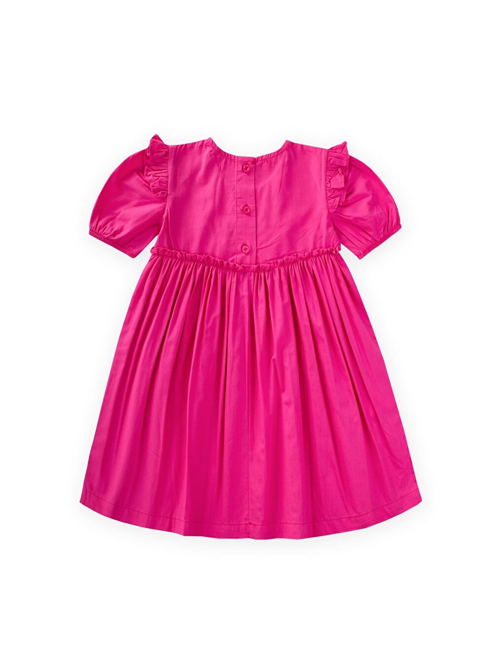 Fuşya Kız Çocuk Fırfır Poplin Elbise-1