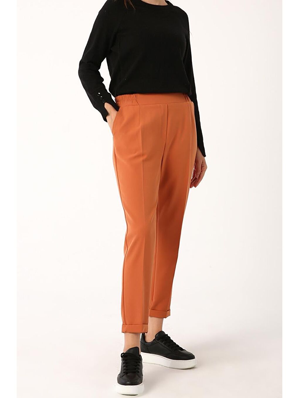 Kahverengi Tarçın-Beli Lastikli Havuc Pantolon-1