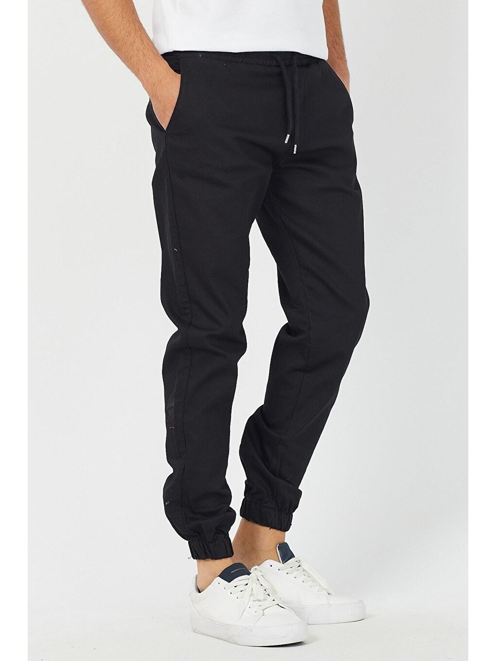 Siyah Erkek Bel Paça Lastikli Jogger Pantolon-3
