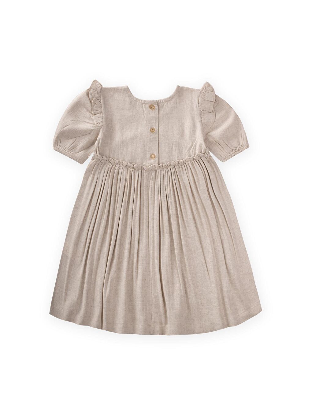 Ekru Kız Çocuk Fırfır Poplin Elbise-1