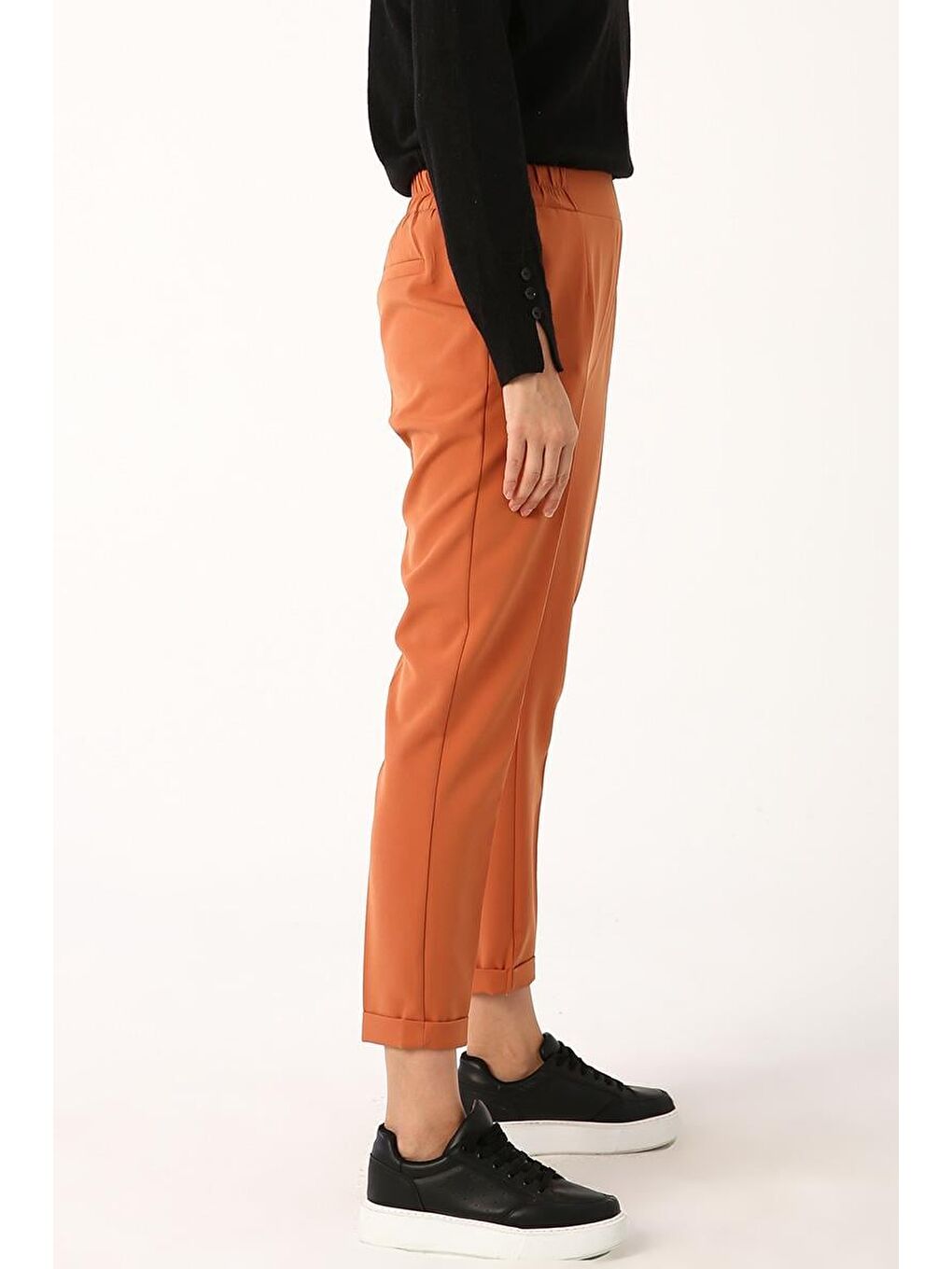 Kahverengi Tarçın-Beli Lastikli Havuc Pantolon-2