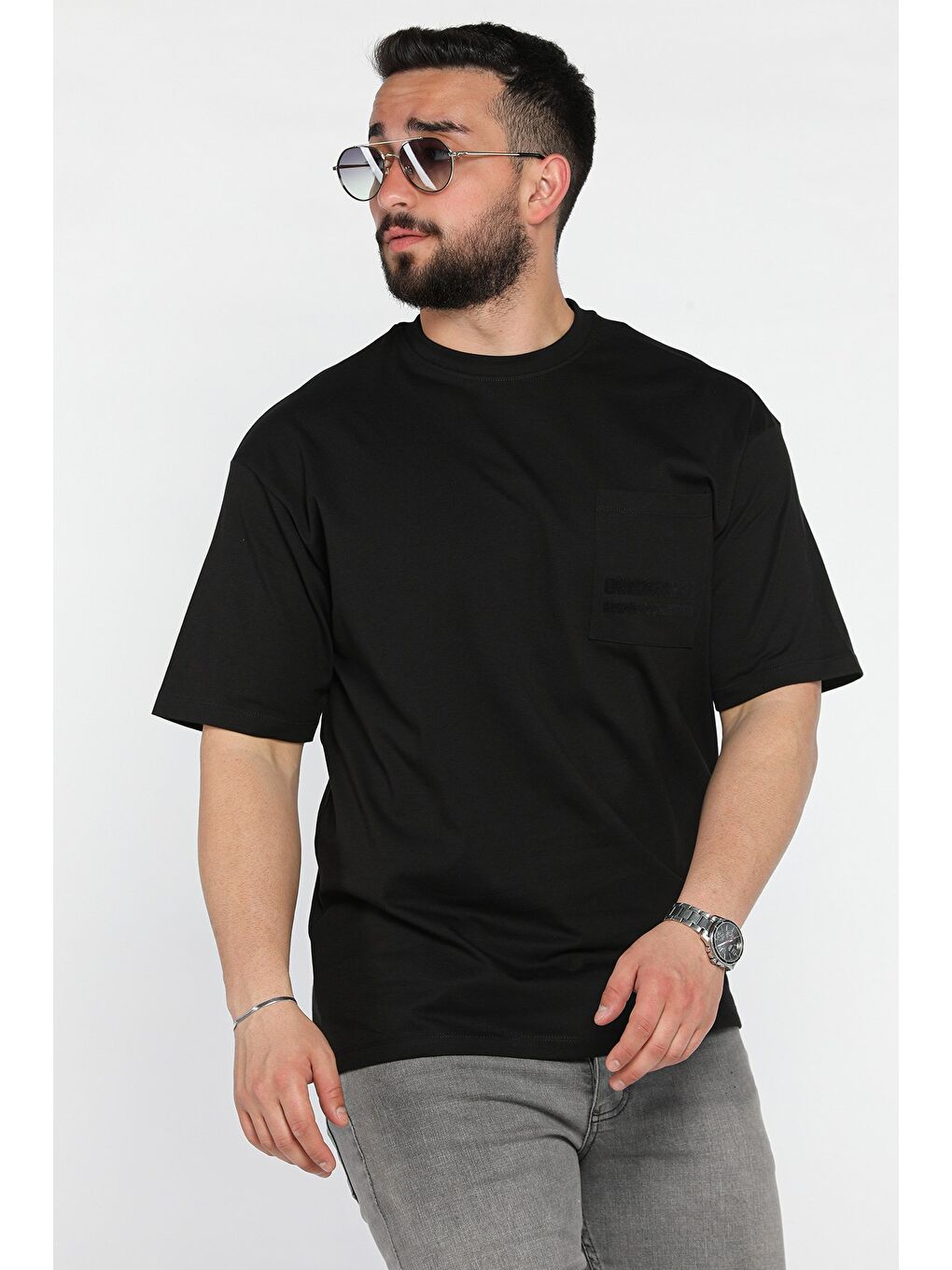 Siyah Erkek Cepli Bisiklet Yaka Tişört-1