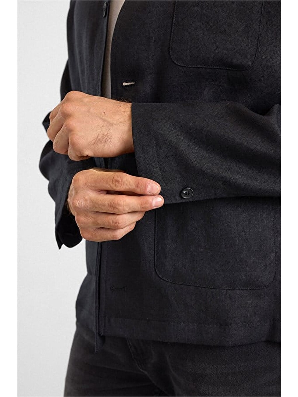 Siyah Regular Bebe Yaka Düz Poplin Torba Cep 4 Drop Spor Ceket-4