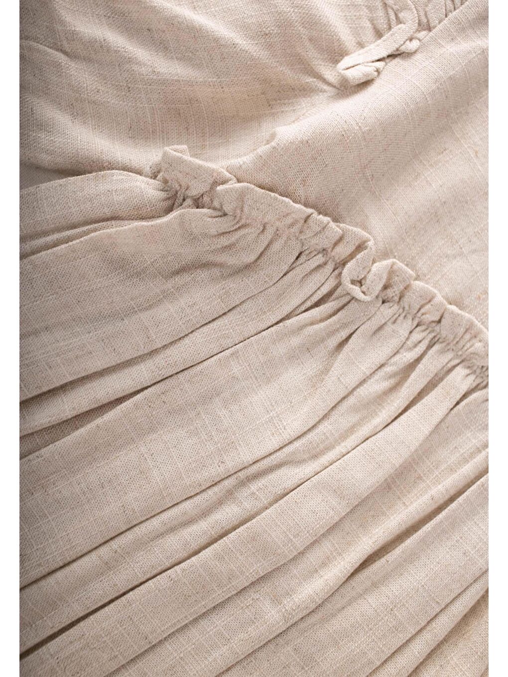 Ekru Kız Çocuk Fırfır Poplin Elbise-2